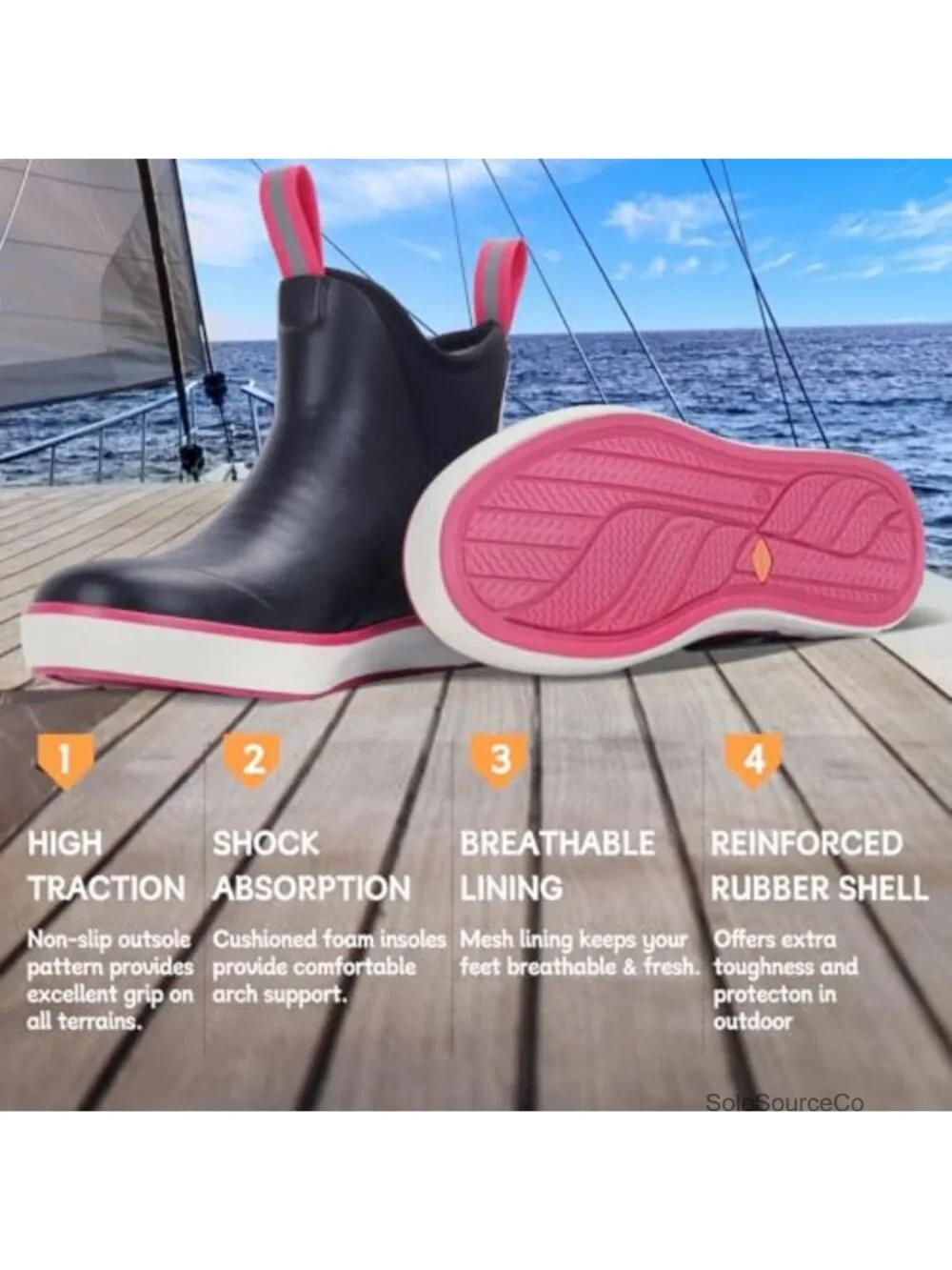 Waterproof Ankle Deck Boots Non-slip Insulated Rubber Rain Footwear for Women